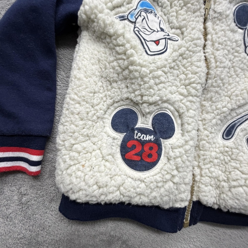 Disney Mickey Donald‎ Pluto Sherpa Varsity Jacket Youth 5-6 White Navy Fleece - Picture 5 of 13